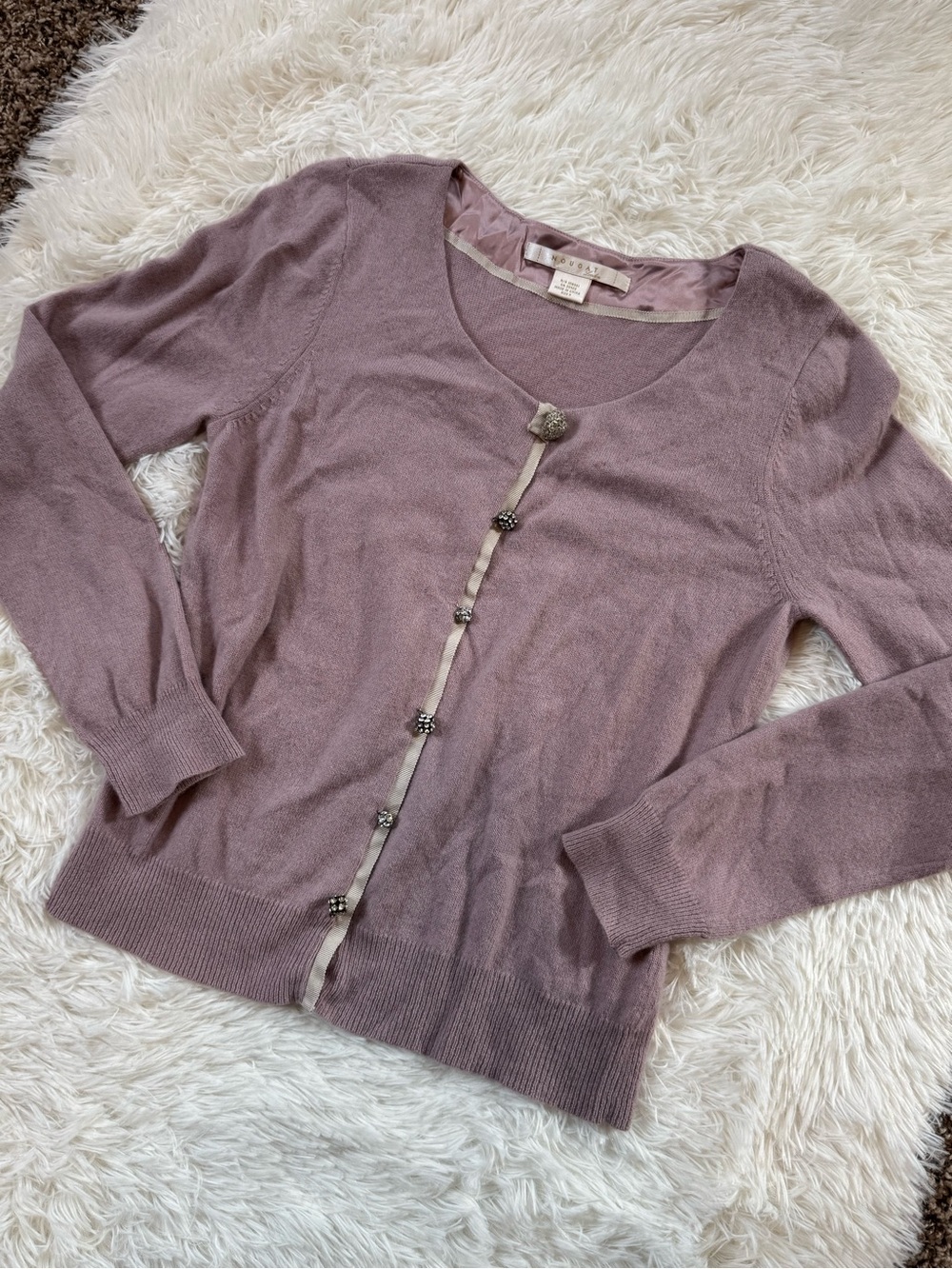 NWT Nougat London lilac purple cardigan with rhinestone button charms size 3